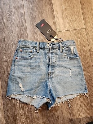 Levis Ribcage Shorts Womens 26 Blue  Wash Button Fly High Rise Cut Off Denim Nwt