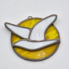 Stained Glass Seagull Suncatcher Yellow White Coastal Window Hanging Decor