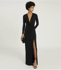 REISS Lillian Black Plunge Bodycon Maxi Dress Long Sleeve Party Evening Gown 10