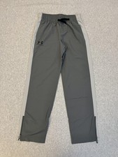 Under Armour Pants Boys L Gray Track Woven Zip Hem Elastic Waist Drawstring