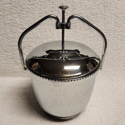 Vintage PYREX C-5 Ice Bucket with 2 Quart Glass Lining Chrome Plated Lid Handle