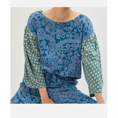 Daily Practice Sz S Puff Sleeve Sweatshirt Green Crewneck Boho Boxy Casual Comfy