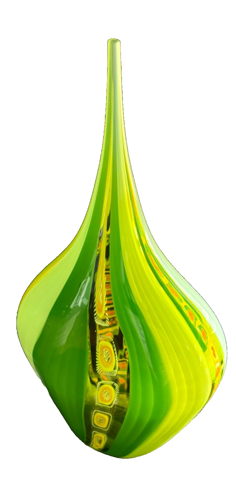 David Patchen Artist Signed Handblown Green + Yellow Glass Vase