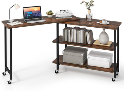 360° Rotating Sofa Side Table with 2-Tier Storage & Rolling Casters