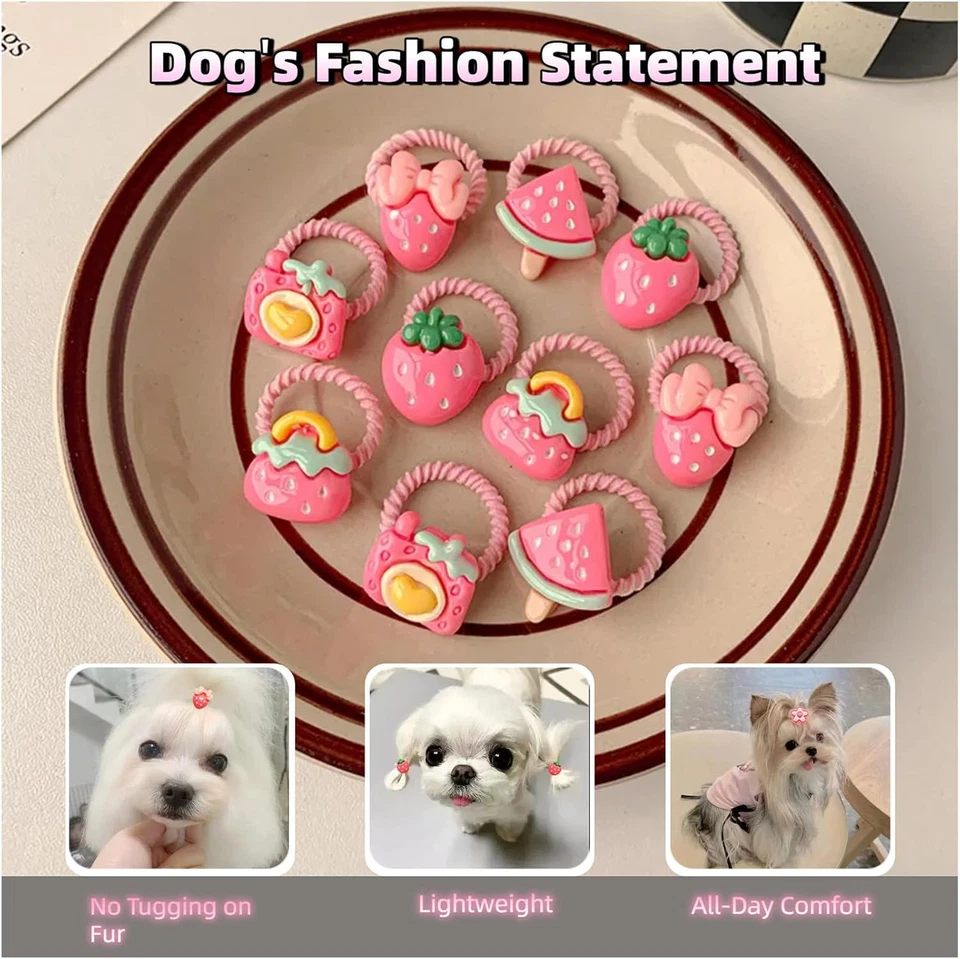 20 Pcs Mix Style Handmade Small Dog Hair Bows with Rubber Bands Cute Puppy Bo... - Image 3 of 4