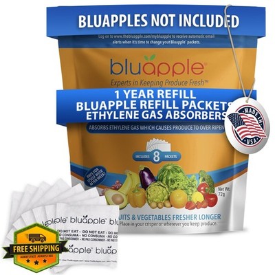 Bluapple Produce Saver 8 Pack Refill, Ethylene Gas Absorber, Fridge Food Storage
