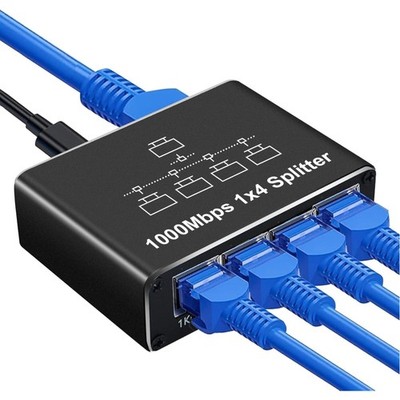 Ethernet Switch 1 auf 4, Gigabit, RJ45, Aluminium, für Computer, Router, TV, ...