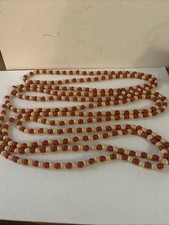 Wood Bead Garland 18 Feet Vintage Christmas Natural  Red Half Inch Beads