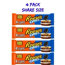 (4 Pack) Reese's OREO Milk Chocolate and White Crème PB Cups King Size Candy 