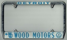 Wood Motors Volkswagen Detroit Michigan Vintage VW Dealer License Plate Frame