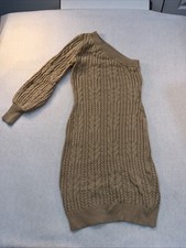 One Shoulder Tan Cable Knit Sweater Dress Plus SZ 0X Women’s Forever Sexy