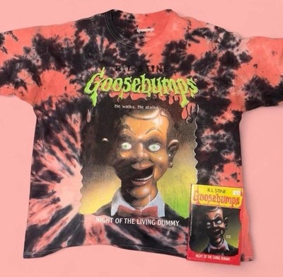 Goosebumps R.L. Stine Slappy Night Of The Living Dummy tie-dye black-and-red tee