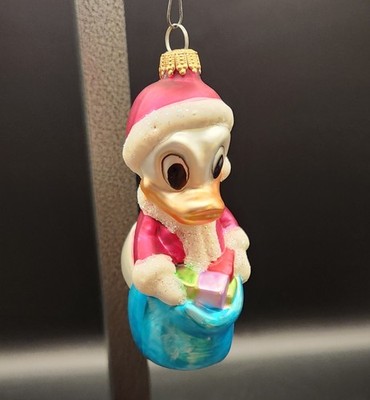 Vintage Larry Fraga Ducky D Duck Santa Glass Ornament #5088 4'' Quack Duck