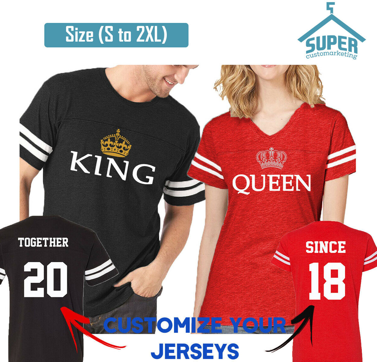 Corredor exilio mayor Couple Matching Shirts OLD King Queen FOOTBALL JERSEYS TOGETHER SINCE  Customized | eBay