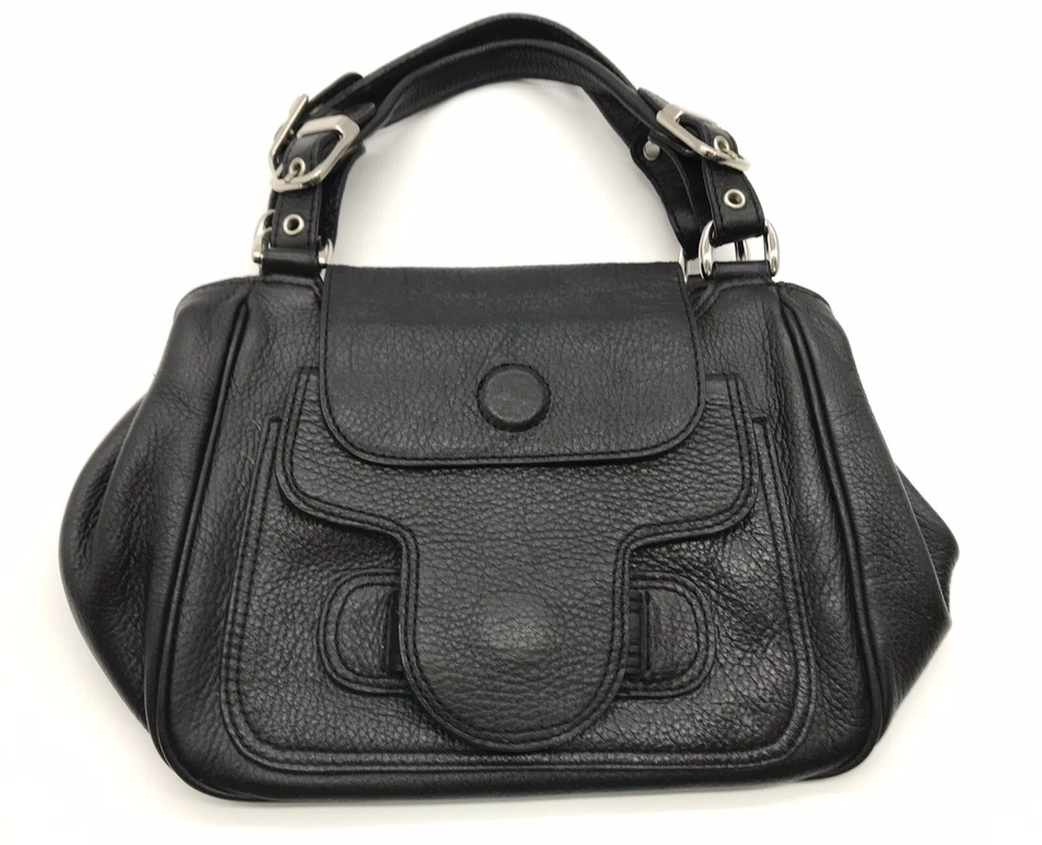 Maxximum Purse Handbag Black Pebbled Leather Double Handles - Image 2 of 4