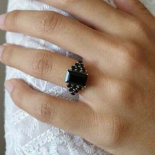 3.35 Ct Emerald Cut Black Diamond Women's Anniversary Ring 14K White Gold Finish