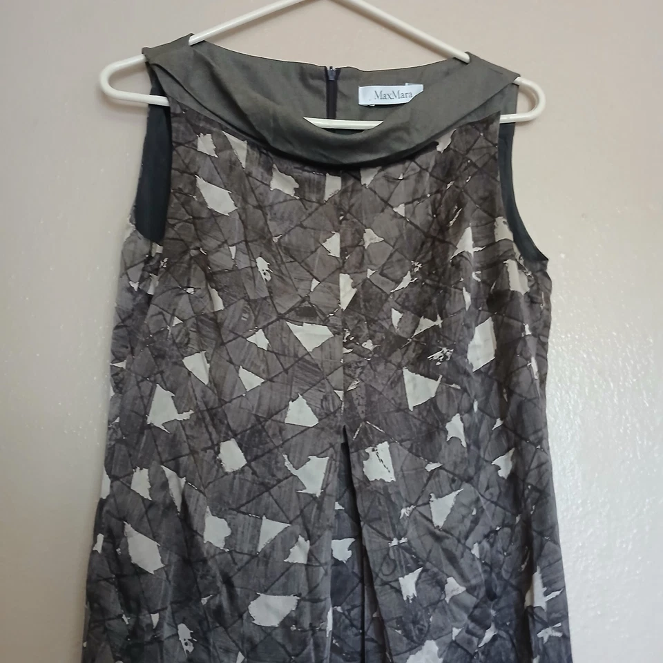 Max Mara платье женщин 6 серый геометрический шелк Shift оболочка офис дизайнер читать - Изображение 2 из 4