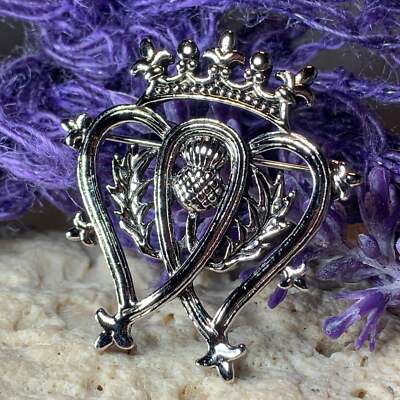 NEW PEWTER Thistle Luckenbooth Brooch Scottish Scotland Heart Pin