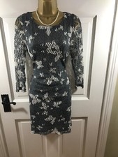 Phase Eight Grey & White Lace Mesh Lined Tunic Dress, UK 14, New Tags £69 €99