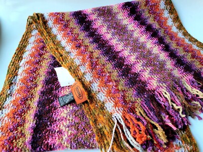 Missoni Scarf Blue Purple Pink Wool Zig Zag Knit Italy NWT 14