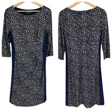 LAUREN RALPH LAUREN Women's 8 Blue Cheetah Animal Print Ruched Lined Midi Dress