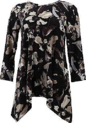 LOGO by Lori Goldstein Knit Top with Chiffon Hem-Dark Oak-XXS