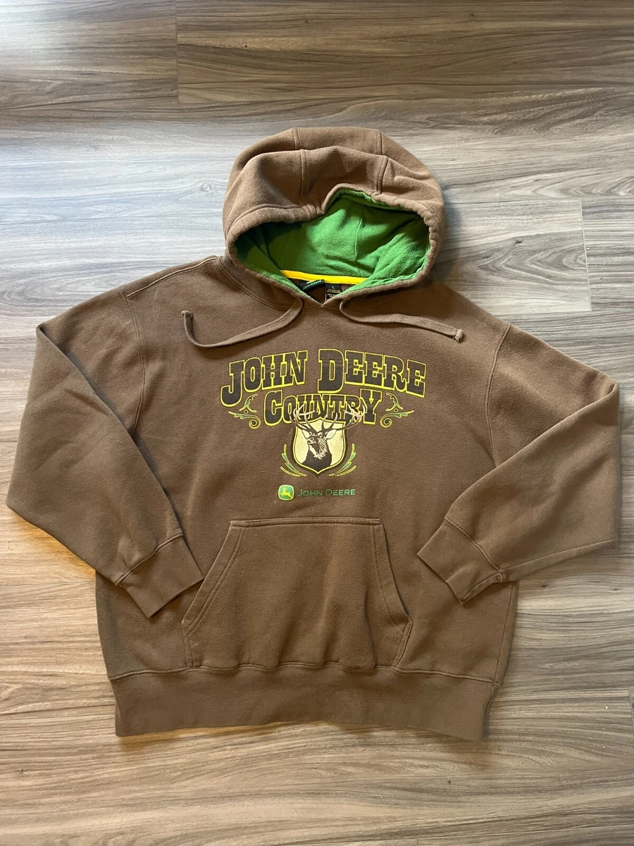 John Deere Licensed Brown Hooded Sweatshirt/Drawstring Hoodie Buck  Menu0026#039;s Large | eBay