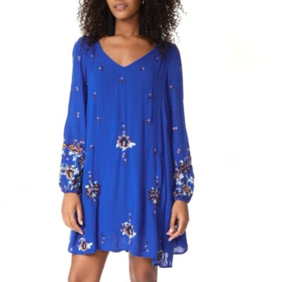 free people oxford embroidered swing dress Free People Embroidered Oxford Bubble Sleeve Dress- Size S (see notes) –  The Saved Collection main image 1