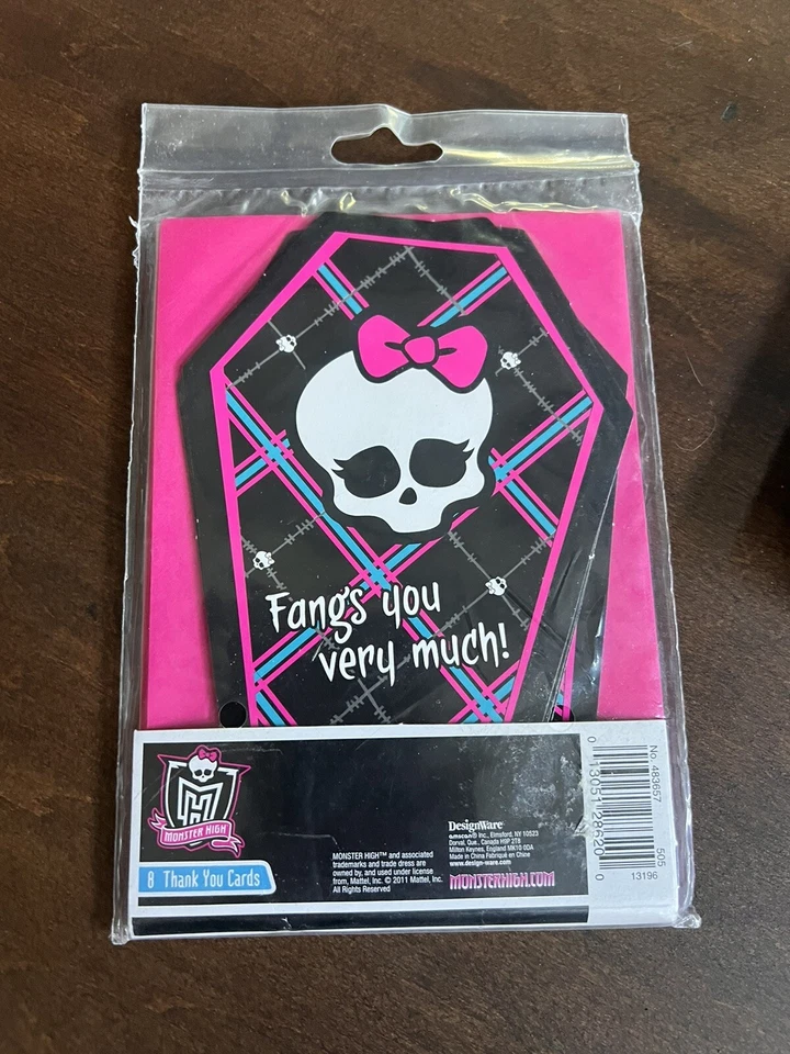 Monster High Thank You Cards Birthday Party “Fangs You Very Much” Set of 8 - Image 2 of 3