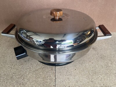 #ad Vintage MCM Electric Skillet 12” with Dome Lid Wood Handles JCPenney $107.99