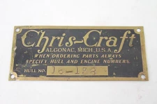 Vintage Chris Craft Hull & Engine Numbers Brass ID Tag Plate Algonac Michigan