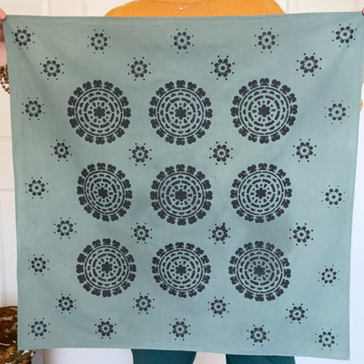 Hand-Dyed Sage Green Cotton Scarf   Hand Printed Mandala Pattern | Lightweight