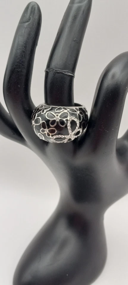 Coach Black Enamel Butterfly Dome Ring With Rhinestones Sz 8.5 - Image 3 of 4