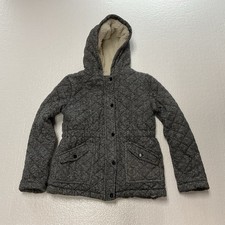 So Girls Size 14 Gray Quilted Marled Winter Hooded Coat with Faux Sherpa Lining