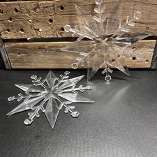 Set of 2 Clear Acrylic Snowflake Ornaments 7.5 Inch Faceted Christmas Decor