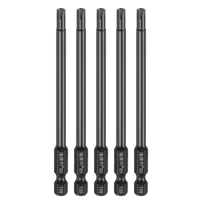 5pcs T25 Torx Head Screwdriver Bit 1/4'' Hex Shank 4'' Long Magnetic with Hole