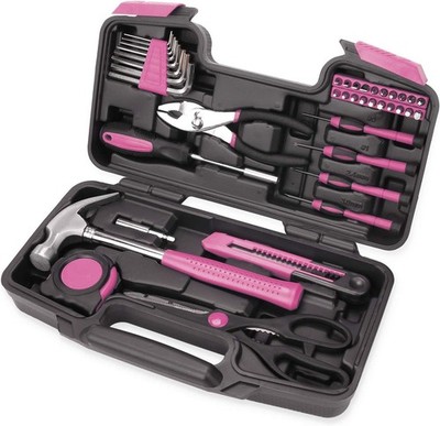 39 Piece All Purpose Basic Household Pink Tool Kit for Women - Small Tool Set...