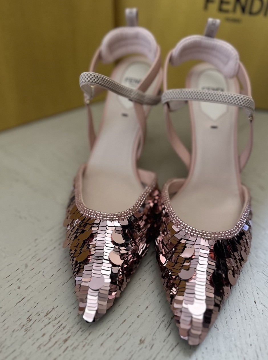New $1190 Fendi Colibri Lite Pailette Sequin Slingback Pumps Baby Pink 7 US/37 E thumbnail 3