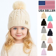 C.C Kids Children Girl Boy Cable Knitted Lining Beanie 2-6yr