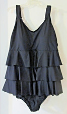 Lands' End Women's Plus Swimsuit Size 26W Black Ruffles One Piece