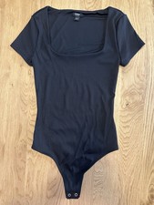 Express Body Contour Black Short Sleeve Snap Bodysuit XS Stretch Compression