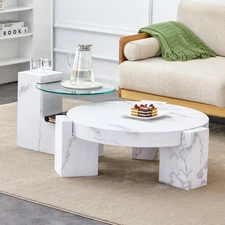 A modern, fashionable, and durable marble textured MDF coffee table with a side