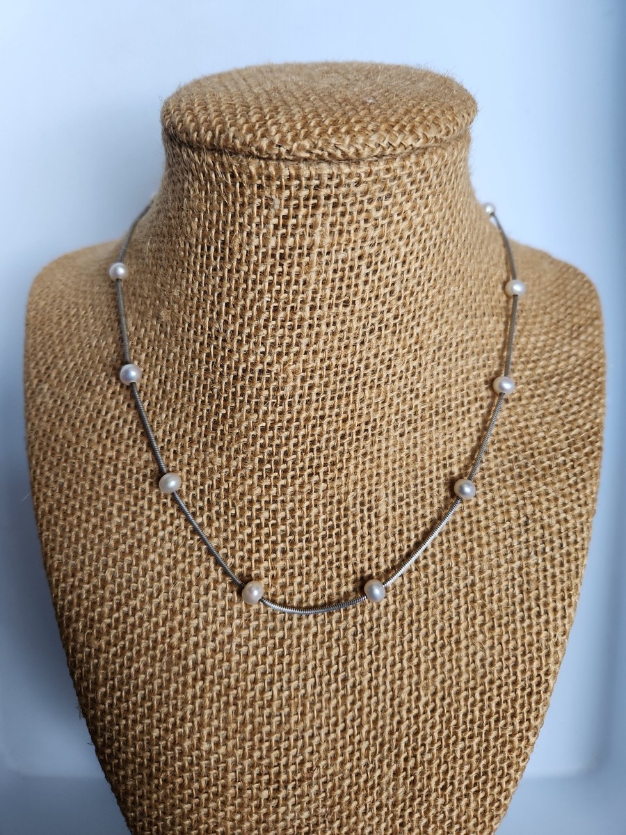 Pearls & Silver 16" Chain W/ 12 Evenly Spaced Pearls Italy 925 Weddings Vintage