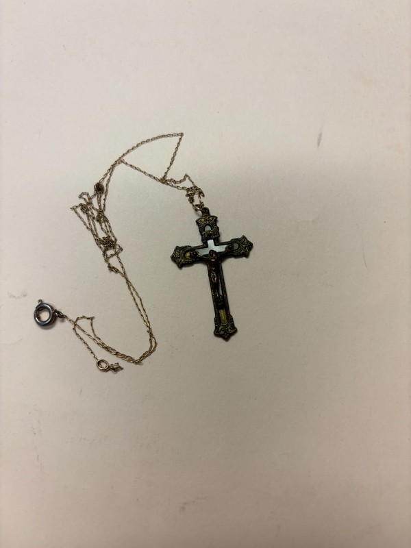 Vintage Christian Crucifix Cross gold Pendant Czechoslovakia with chain for part