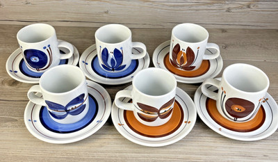Arabia Finland? Demitasse Cappuccino Set of 6 Cups and Saucers Unmarked Vintage