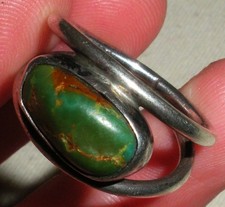 VINTAGE NAVAJO GREAT GREEN / BLUE TURQUOISE STERLING SILVER RING SIZE 10 vafo