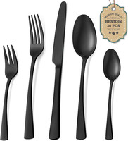 Bestdin Besteck Set 6 Personen, 30 Teilig Edelstahl Besteckset Schwarz Matt, Ess