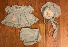 Nanette Vintage Dress 3 pc Vtg Baby Girls Bonnet bloomer USA Infant Medium 6 Mo