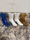 Lot Of 4 Fenton Glass Boot Carnival Blue Milk Glass