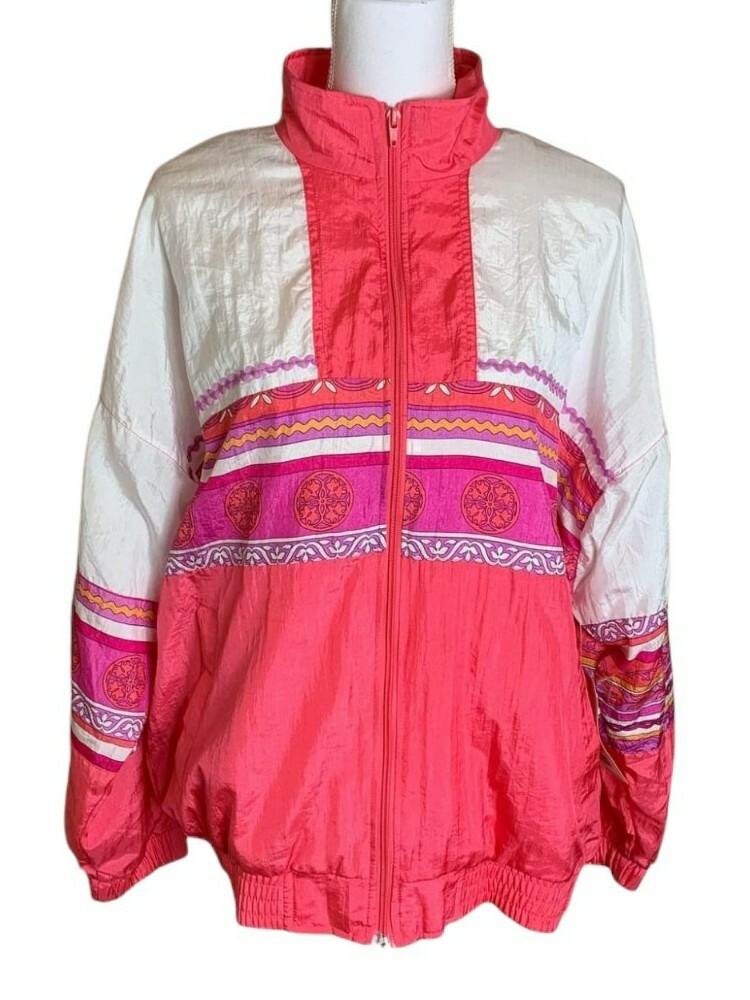 【WONDER WONDER】Y2K Vintage Incised Cotton High Neck L/S JK Vintage Bold Spirit Windbreaker Jacket Size Medium